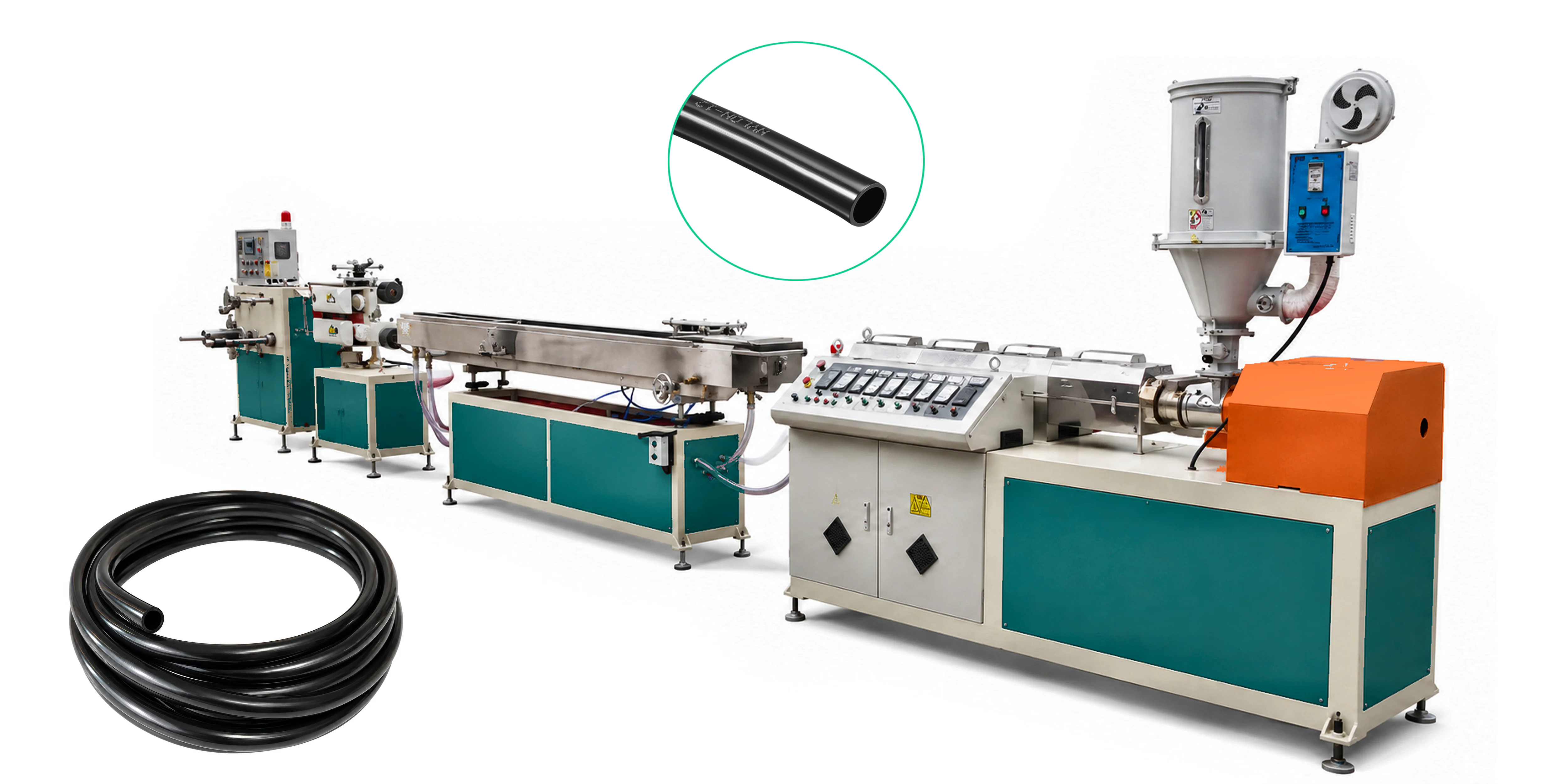 Complete PA nylon pipe extrusion line with finished black nylon tube