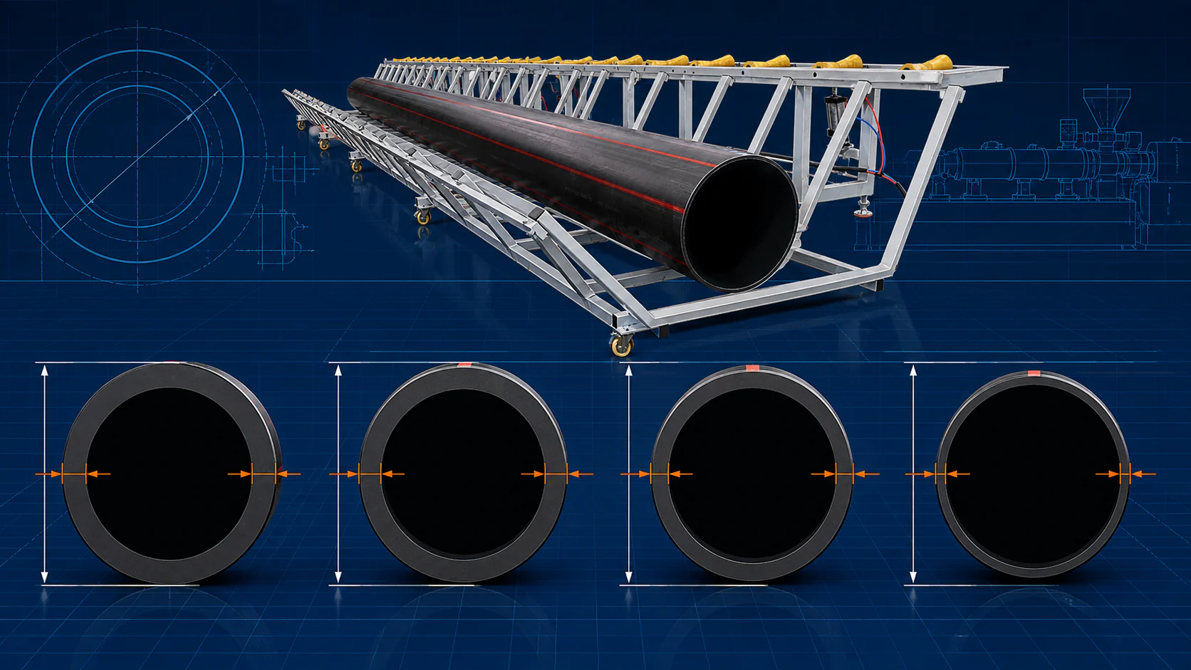Engineering poster comparing HDPE pipe wall thickness for different SDR configurations